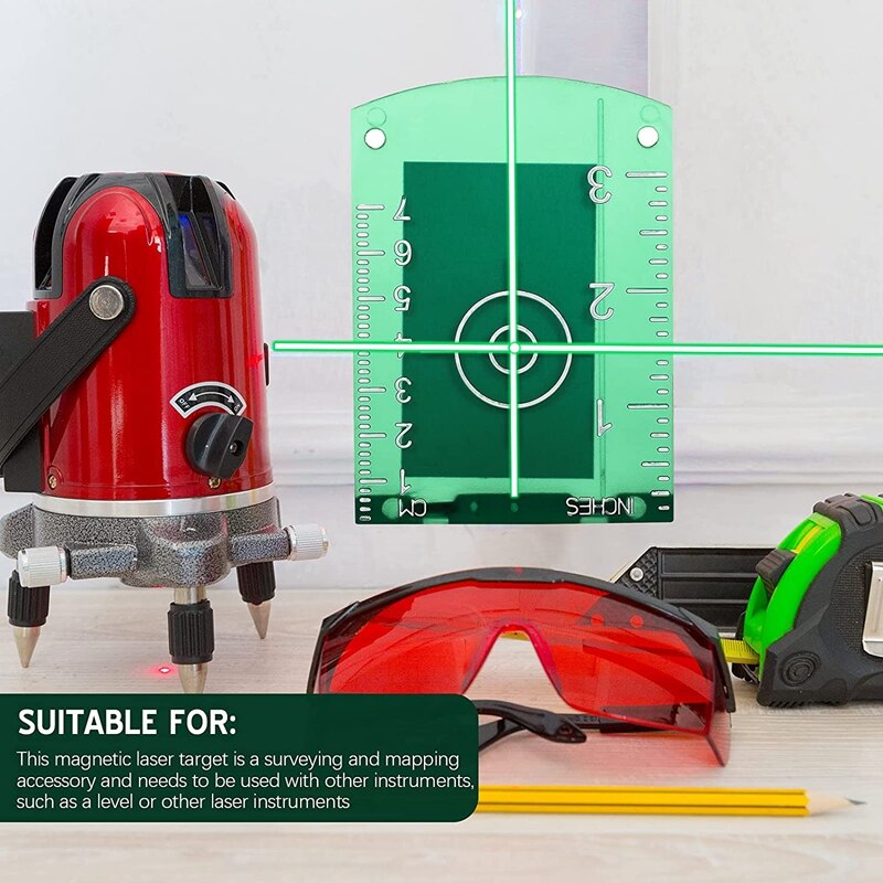 Tarjeta de placa de objetivo de suelo magnético, 4 piezas, con soporte para nivel verde y rojo