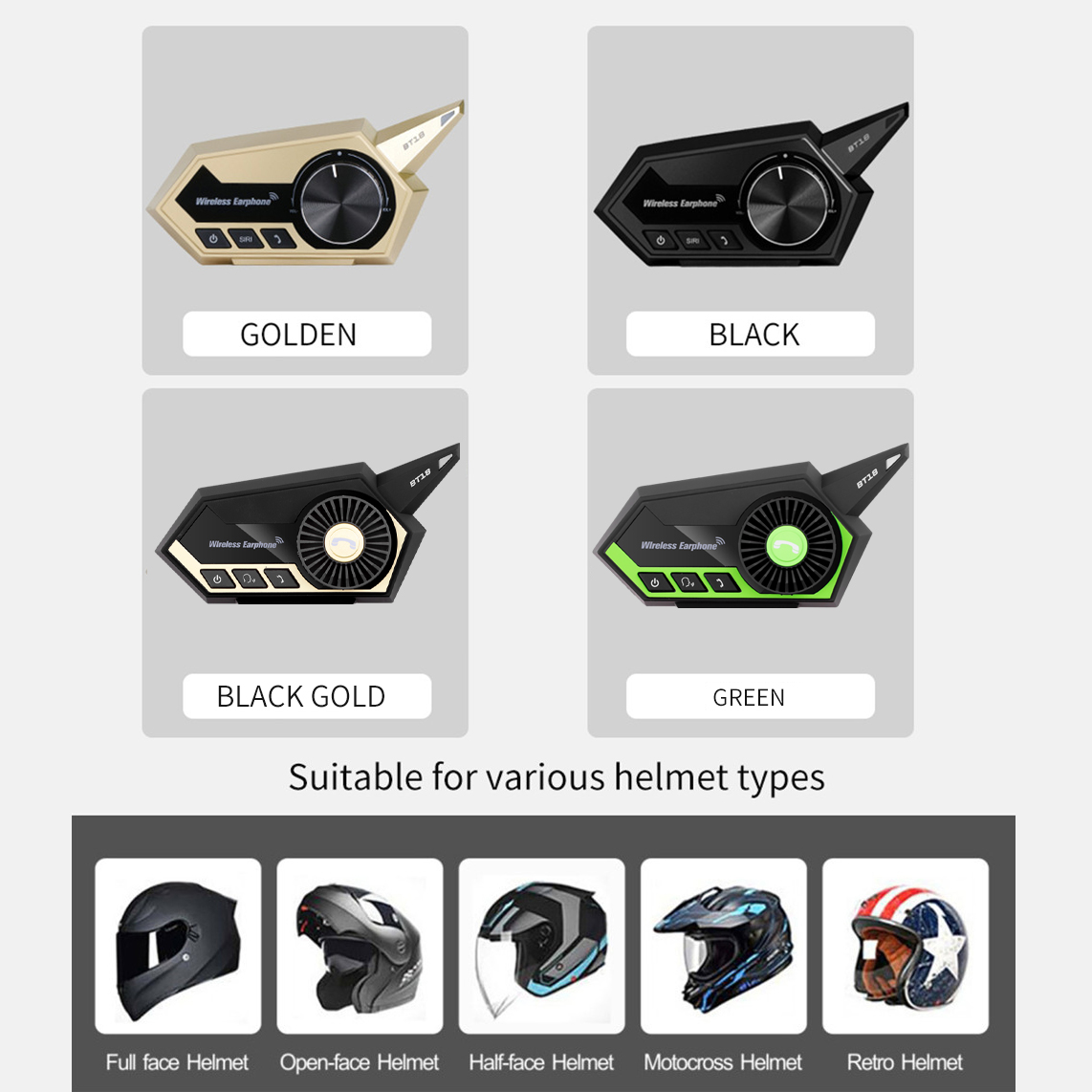 BT-18 Motorhelm Headset Bluetooth Intercom Motorbike Hoofdtelefoon Handsfree Call Bluetooth Intercom Headset