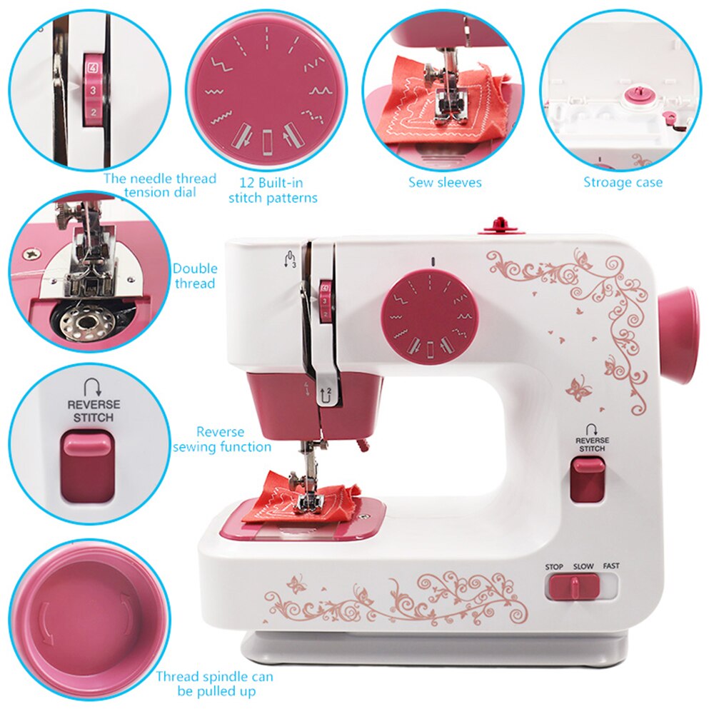 Home Electric Desktop Sewing Machine Household Overlock DIY clothes 2 speed 12 stitches portable Battery/DC adapter Hicello