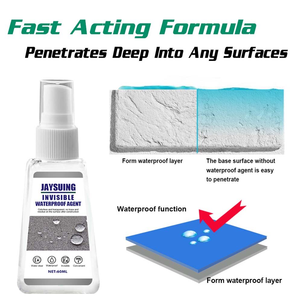 Agent imperméable Invisible de 60ml, liquide de réparation Anti-fuite, joint de pulvérisation à action rapide pour toilettes