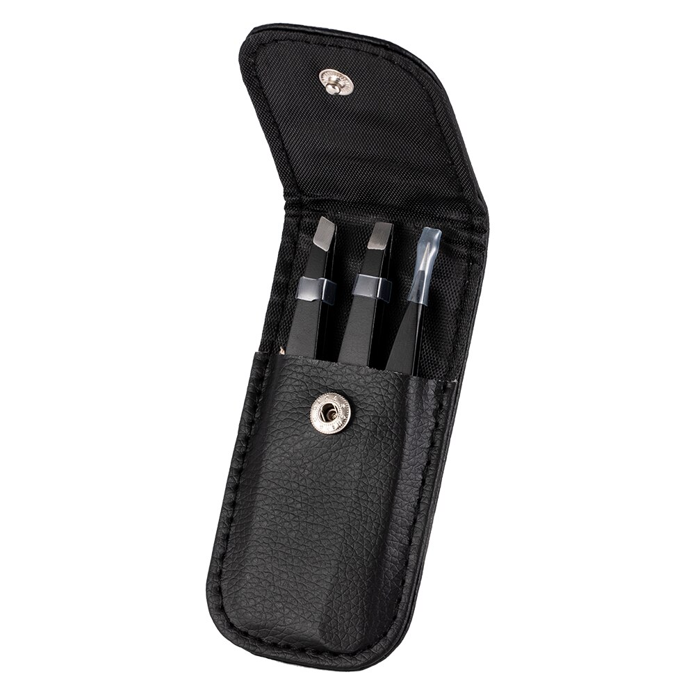 3 PCS Tip Flat Eyebrow Tweezers Stainless Steel Point Tip Slant Hair Removal Beauty Makeup Tools Accessory With Black Bag Case