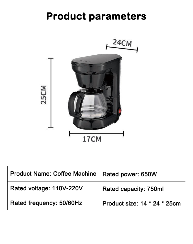 Cafetera de goteo eléctrica de 110V, tetera de elaboración semiautomática para el hogar de 650ml, cafetera americana, cafetera Espresso de 220V