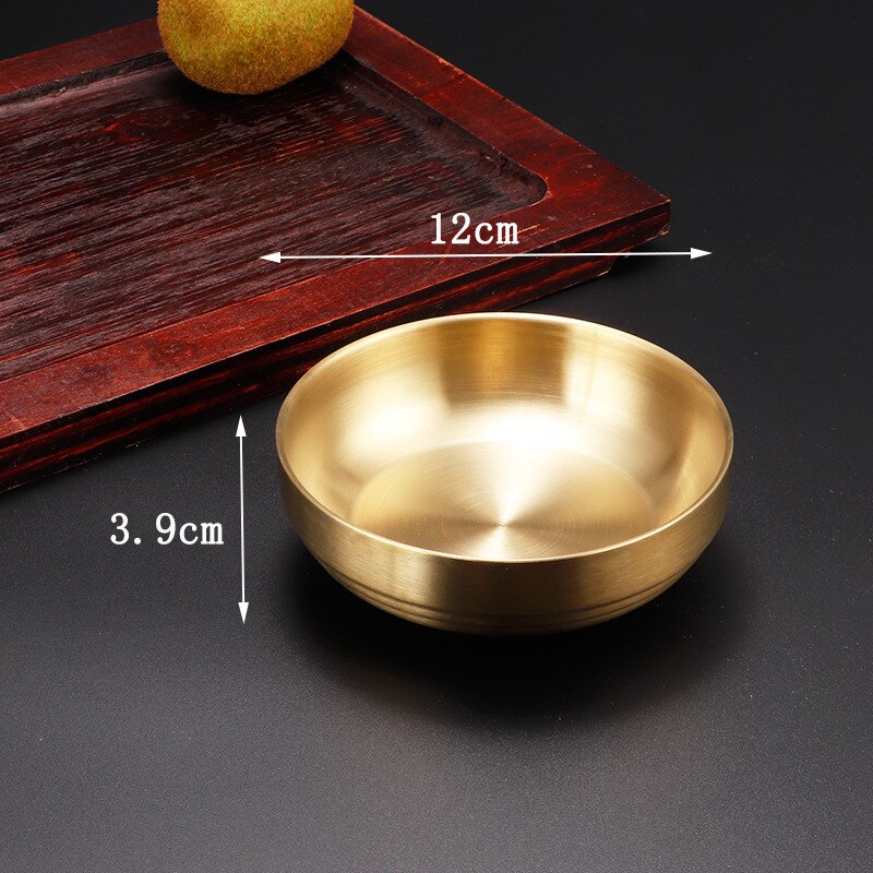 Golden Sauce silvery Dish Appetizer Serving Tray Stainless Steel Sauce Dishes Spice Plates Kitchen Supplies Plates Spice bowl: 12cm Golden Dish