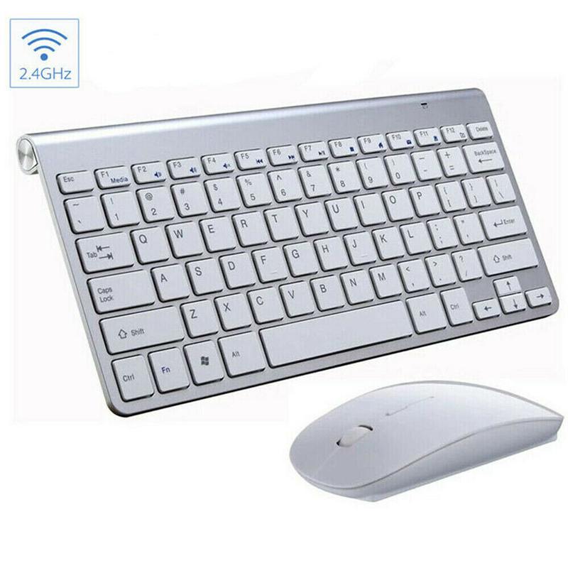 Ultra Dunne 2.4G Mini Draadloze Toetsenbord En Muis Set Waterdicht Multimedia Toetsenbord Muis Combo Set Voor Notebo Laptop Pc computer: Zilver