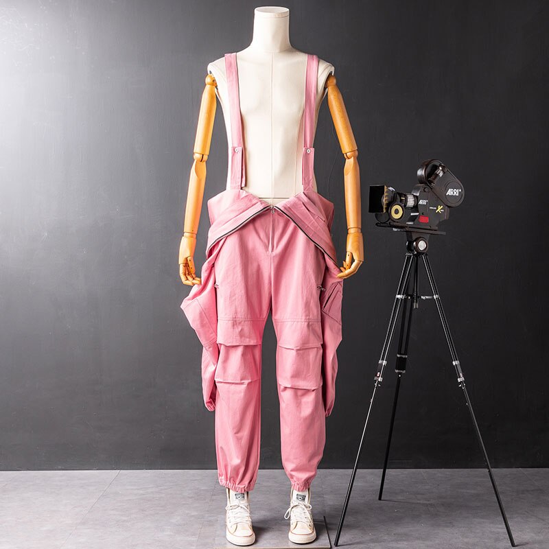 Mono de manga larga para hombre, ropa de trabajo japonesa, holgada, de algodón y Hip Hop, pantalones de color rosa y negro, otoño
