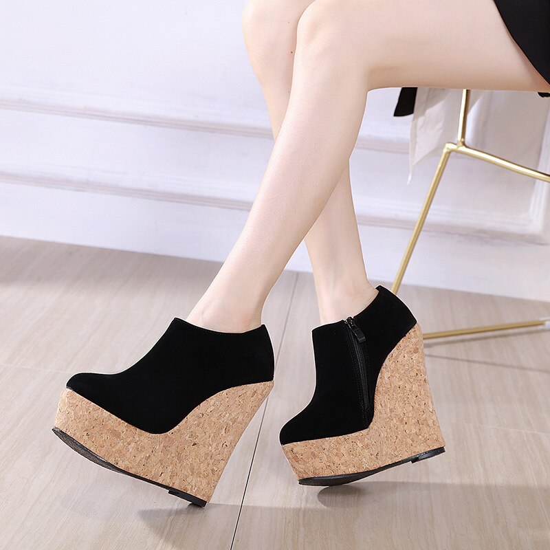 Zapatos de mujer calzado de mujer con punta redonda, vestido cómodo, cuñas concisas, tela aterciopelada sólida