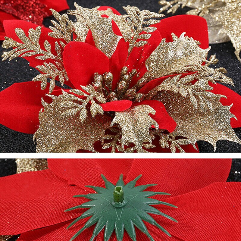 BalleenShiny Christmas Tree Decoration Flower 10pcs Christmas Flower Artificial Flower Perfect Decoration for Christmas Party