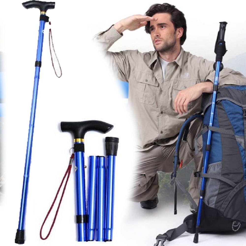 Non-slip Adjustable Height Aluminum Alloy Folding Walking Stick Cane Travel Crutch Alpenstock (Silver)