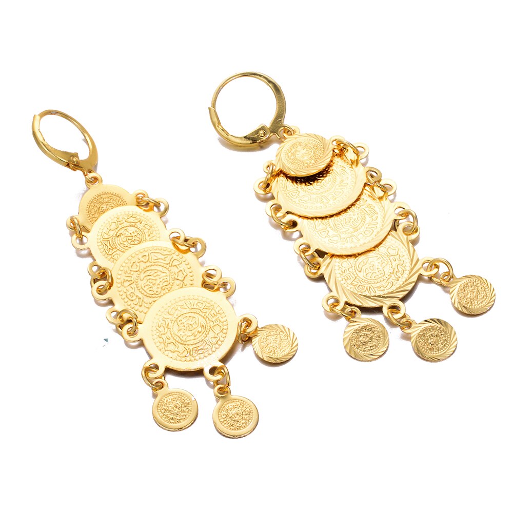 Arab Dubai Metal Gold Color Coin Earrings For Women Girl Middle East African tassel bride Jewelry E67