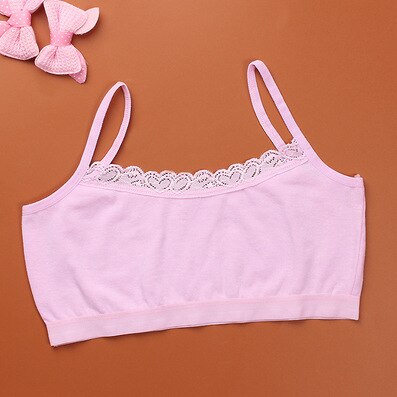 Girl Sport Bra Breast Care Girl Bra 6-12 Years Hipster Cotton Teens Teenage Underwear Summer Kids Lace Vest Young TOPS: pink