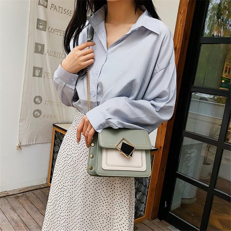 Chic contraste couleur rabat sacs de messager pour les femmes boucle magnétique unique sacs à bandoulière dames pochette sac à main à la Rivet