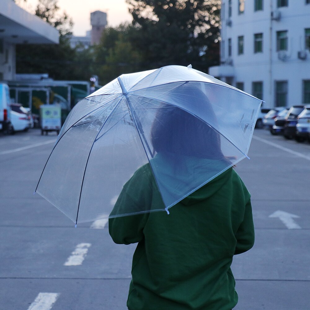 Semi-Automatische Transparante Lange Steel Paraplu Beschermen Tegen Wind En Regen Plastic Eva Vrouwelijke Clear Veld Plastic Paraplu
