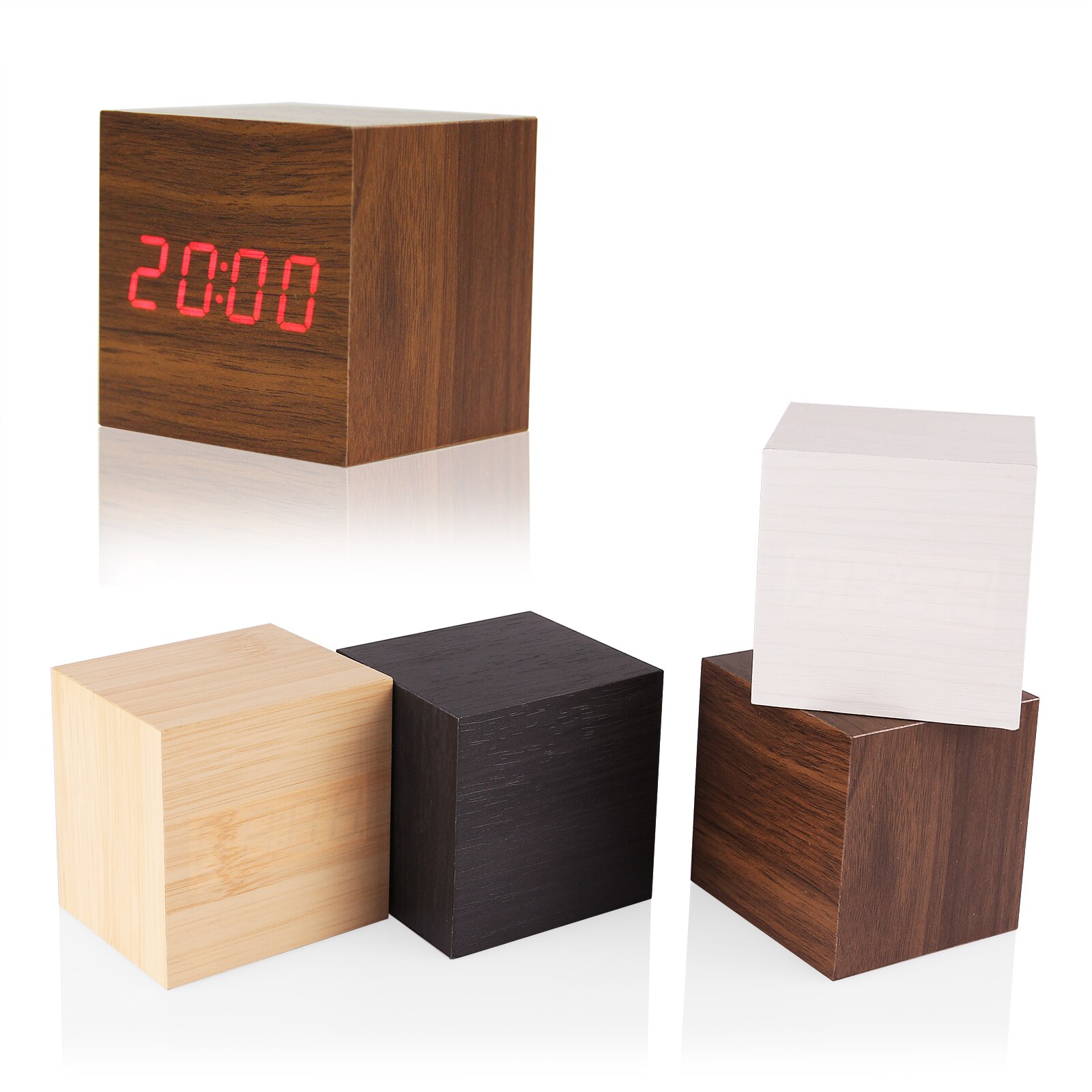 Led houten wekker horloge tafel stembesturing digitale houten despertador elektronische desktop usb/aaa aangedreven klokken tafeldecoratie: Bruin