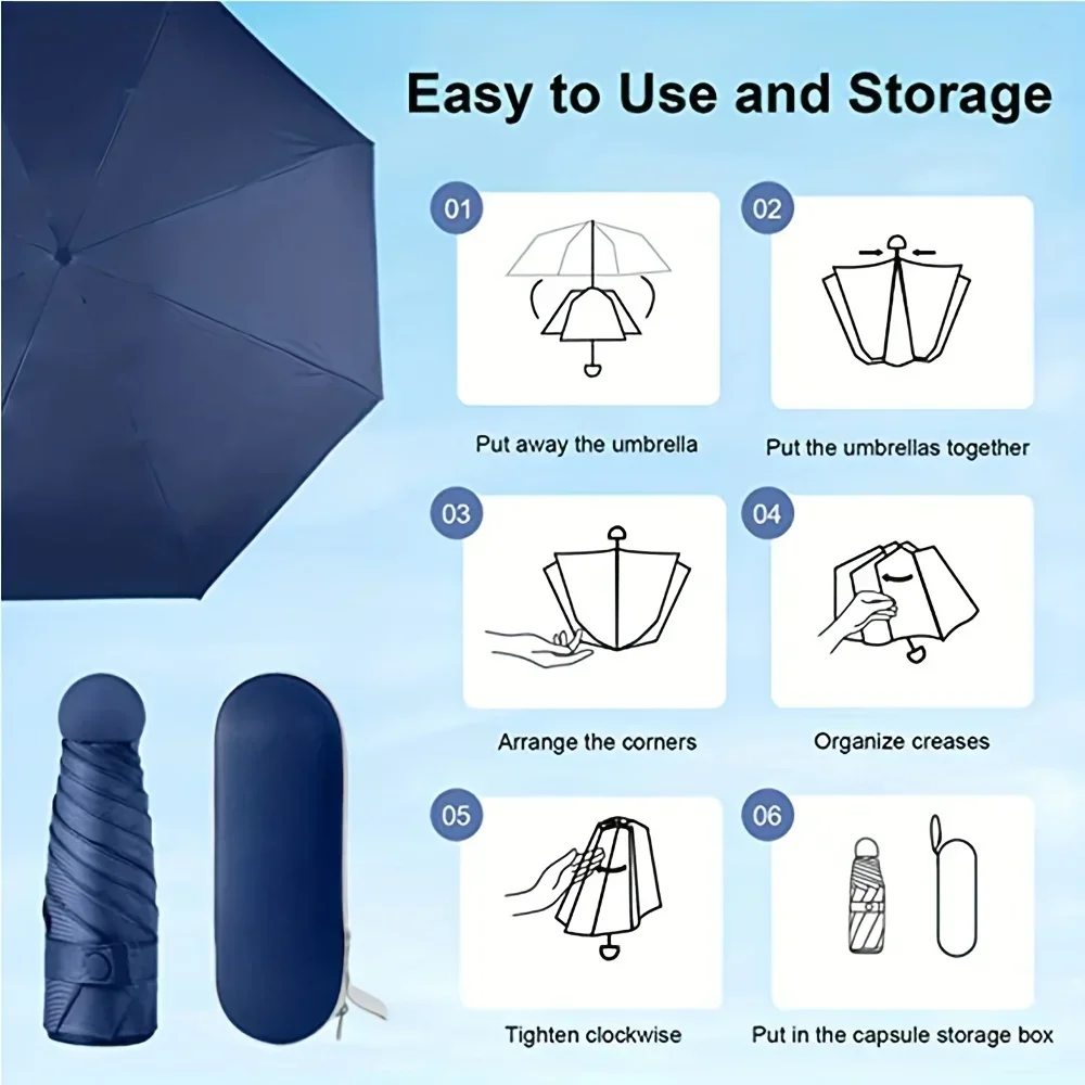 Paraguas cápsula portátil Mini sombrilla protector solar paraguas de lluvia mango de aleación de caucho negro plegable sol lluvia doble uso