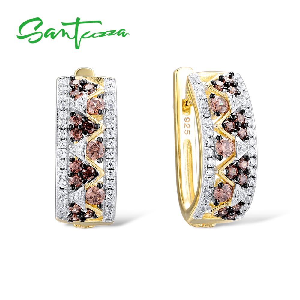SANTUZZA 925 Sterling Silber Stud Ohrringe Schmuck Ohrringe Für Frauen Runde Schokolade Weiß Cubic Zirkon 925 Sterling Party
