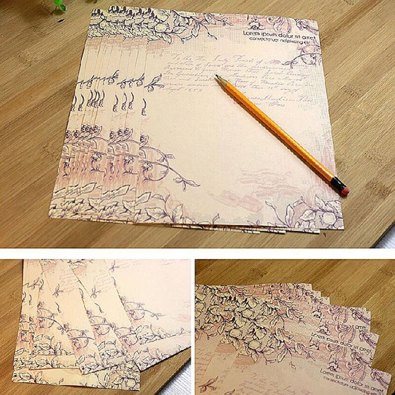 Juego de 10 hojas de papel Vintage para escribir mensajes, de flores, bloc de papel para estudiantes, para la Oficina y la escuela