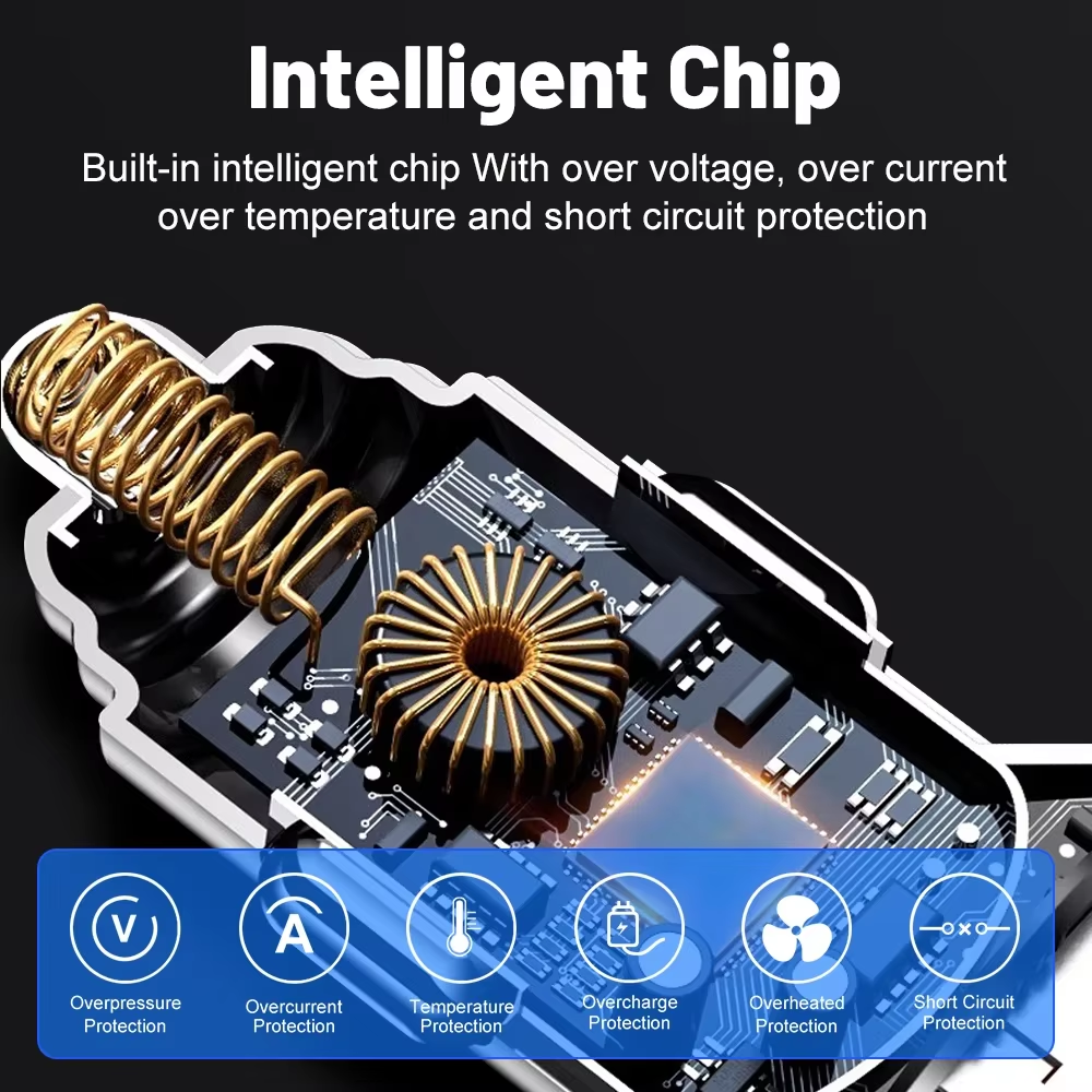 Autotelefoonoplader met QC3.0 snel opladen 6-poorten met LED-spanningsmonitor, multi-USB automotive-adapter, dubbele PD-autolader