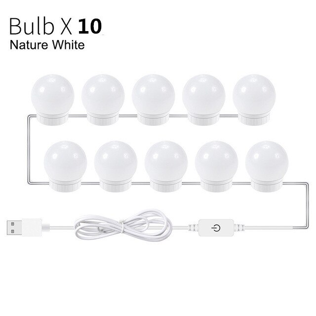 Dc5v 2/6/10/14 lampen led make-upspiegel gloeilamp hollywood make-up ijdelheidsverlichting usb wandlamp dimbare kaptafelspiegel: 10 lampen