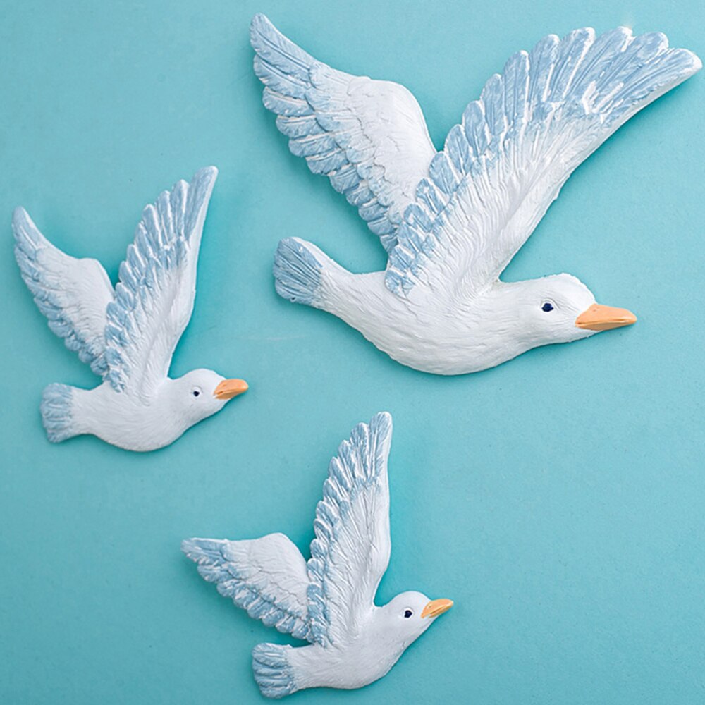 3 pièces durables vives résine élégante mouettes méditerranéennes suspendus oiseaux de mer Photo toile de fond pour la décoration bureau à la maison
