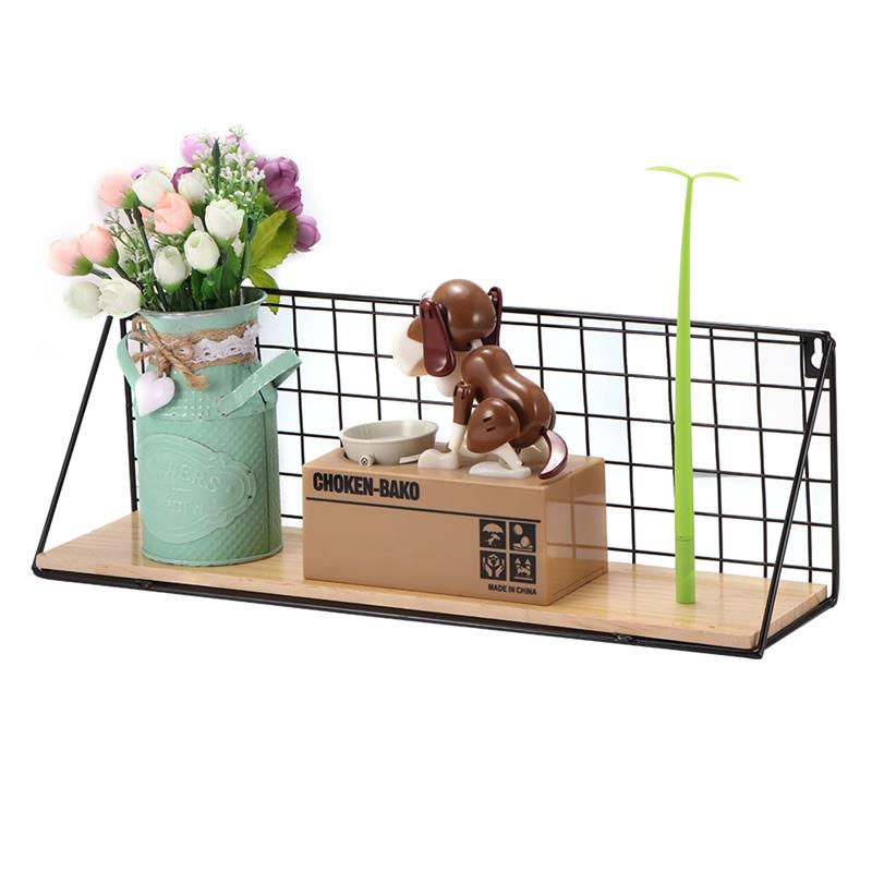 Wooden Iron Wall Shelf Wall Mounted Storage Rack Organization For Kitchen Bedroom Home Decor Kid Room DIY Wall Decoration Holder