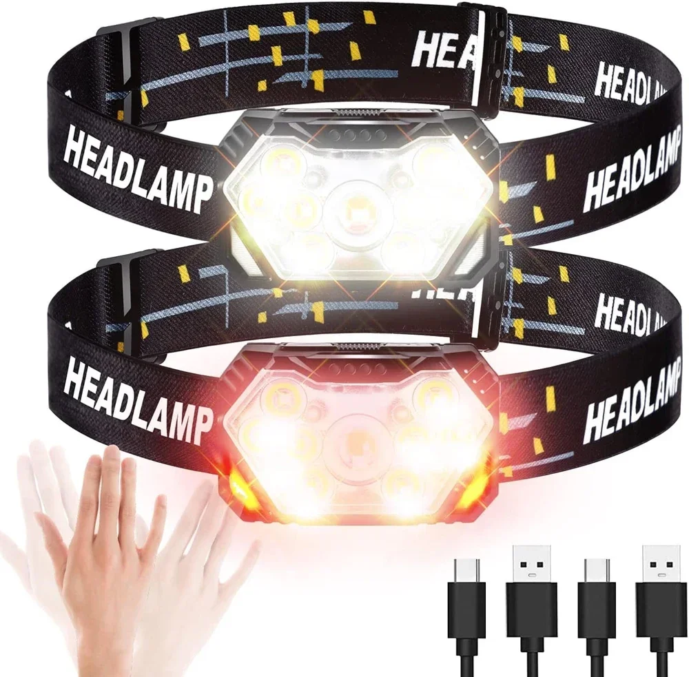 9 led stærk lyspandelampe usb genopladelig bevægelsessensor pandelampe bærbar fiskeri camping udendørs pandelampe arbejdslommelygte