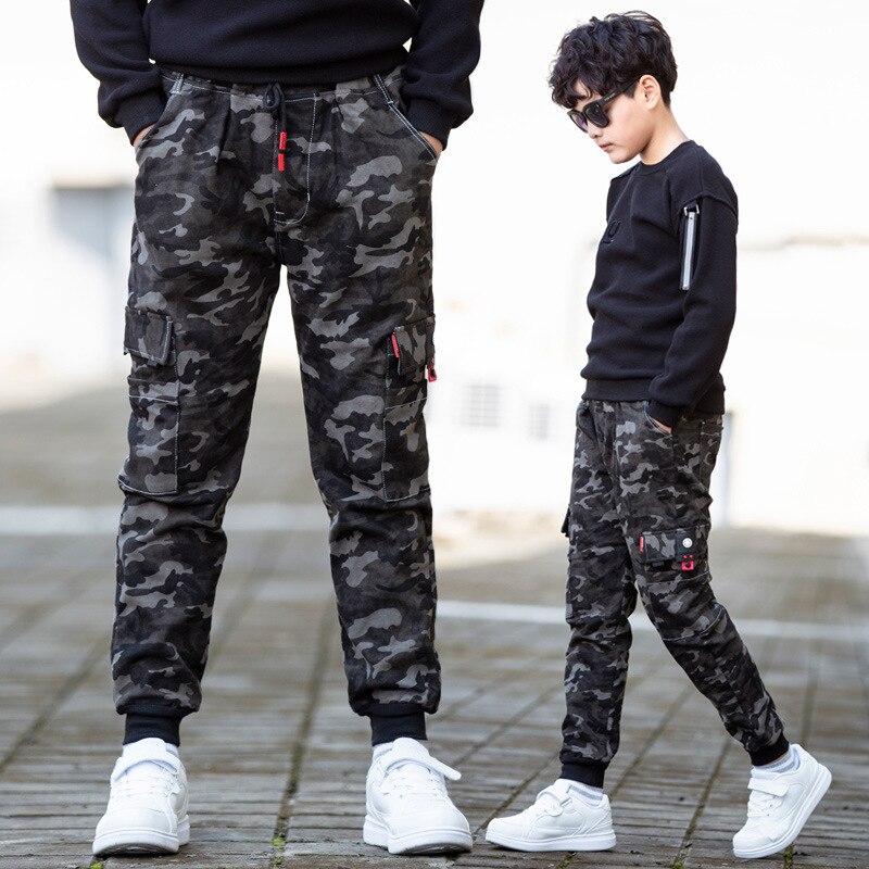 Teenage drengebukser børn efterårsbukser drenge camouflage joggers udendørs forårsbukser store drenge vintertøj 6 8 10 12 14 15 år: 12