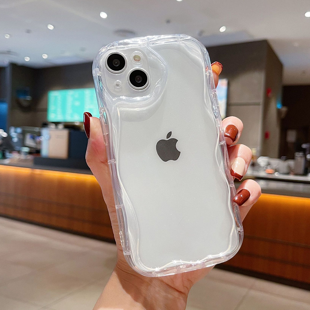 Clear Oval Curly Wave Bumper Phone Cases For iPhone 17 Pro Max Case iPhone 16 17 Air 15 14 13 12 11 Pro Max XR XS Max Back Cover: PVC / Beige