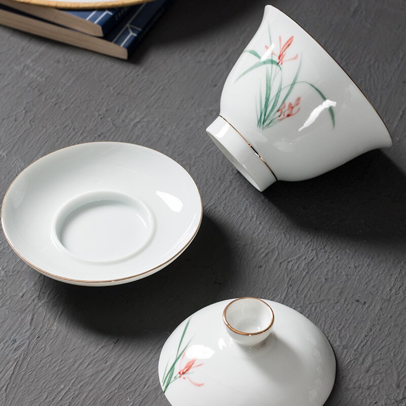 Chinese Style Ceramic Hand Painted Gaiwan Handmade Tea Bowl Set Tea Tureen Teacup Household Teaware Accessories Drinkware