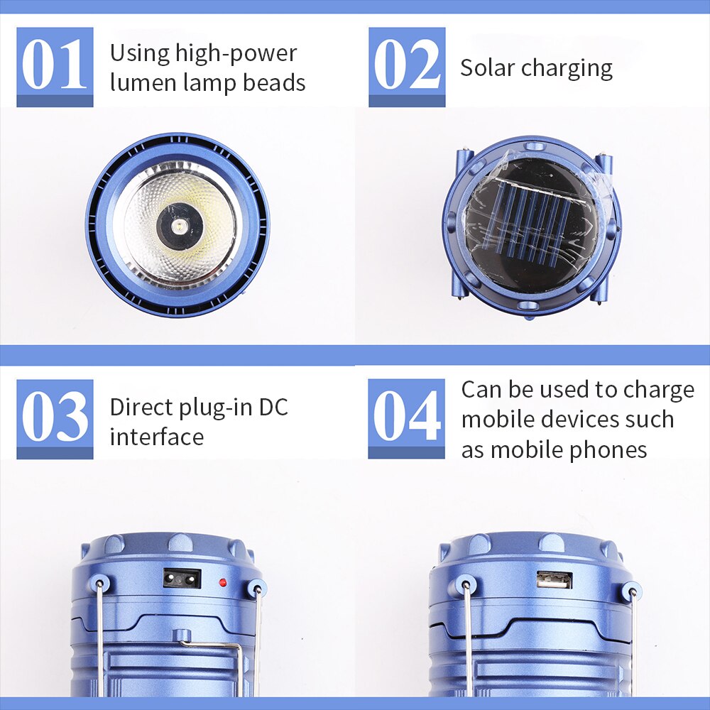 Lampe solaire pliable Rechargeable par USB pour le Camping, lanterne d'extérieur, lampe torche, idéal pour le Camping, lampe torche d'urgence