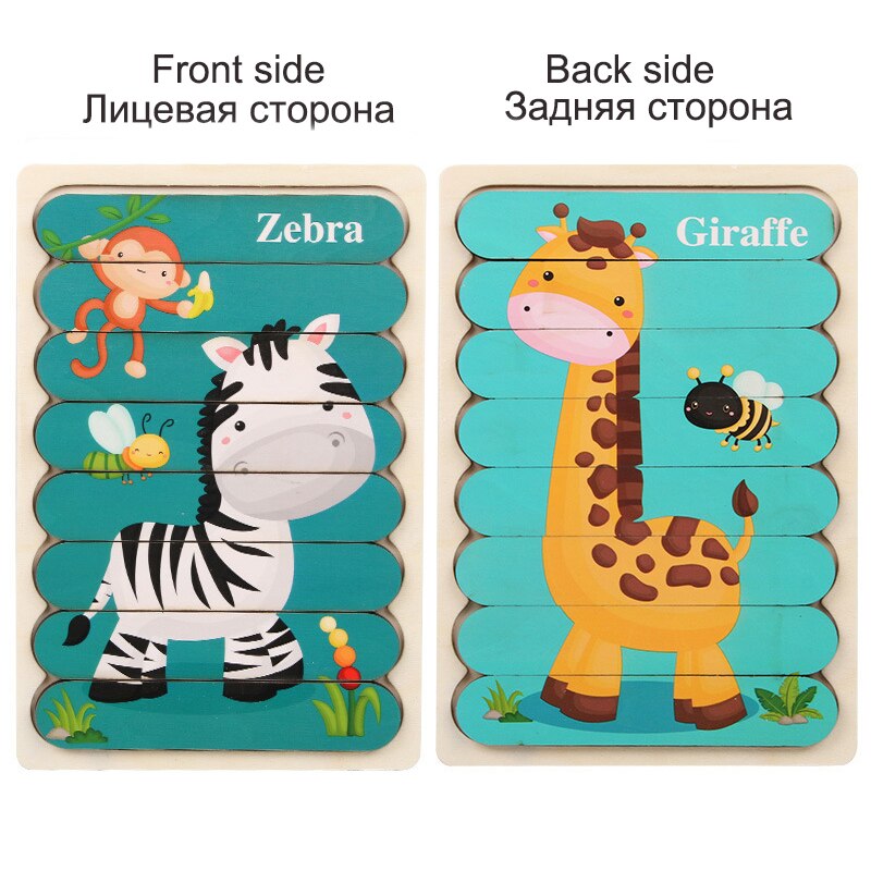 Dwustronna taśma dzieci 3D drewniane Puzzle Montessori zabawka Puzzle ze zwierzętami opowiadanie historii układanie układanki zabawki edukacyjne dla dzieci: WT258C