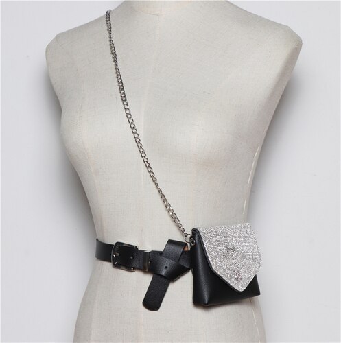 Desiger Blume Strass Taille Taschen Für Frauen PU Leder Große Größe Taille Gürtel Mini Packungen Straße Kette Bote Klappe tasche: 4