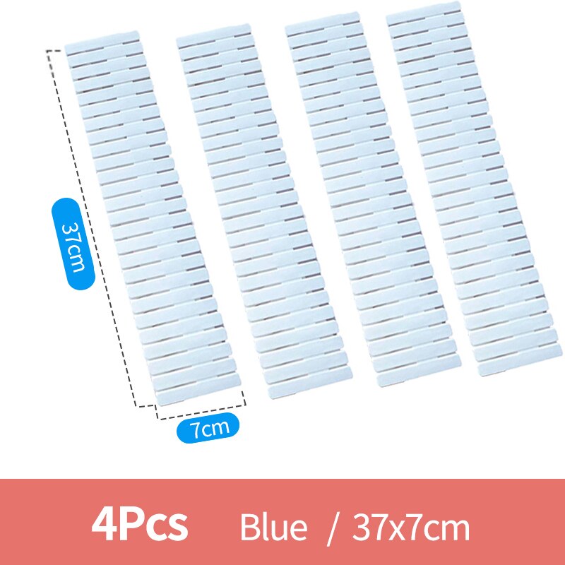 2/4Pcs DIY Adjustable Storage Partition Board Plastic Drawer Divider Free Combination Partition Board Space-saving Division Tool: 4pcs Blue 37x7cm