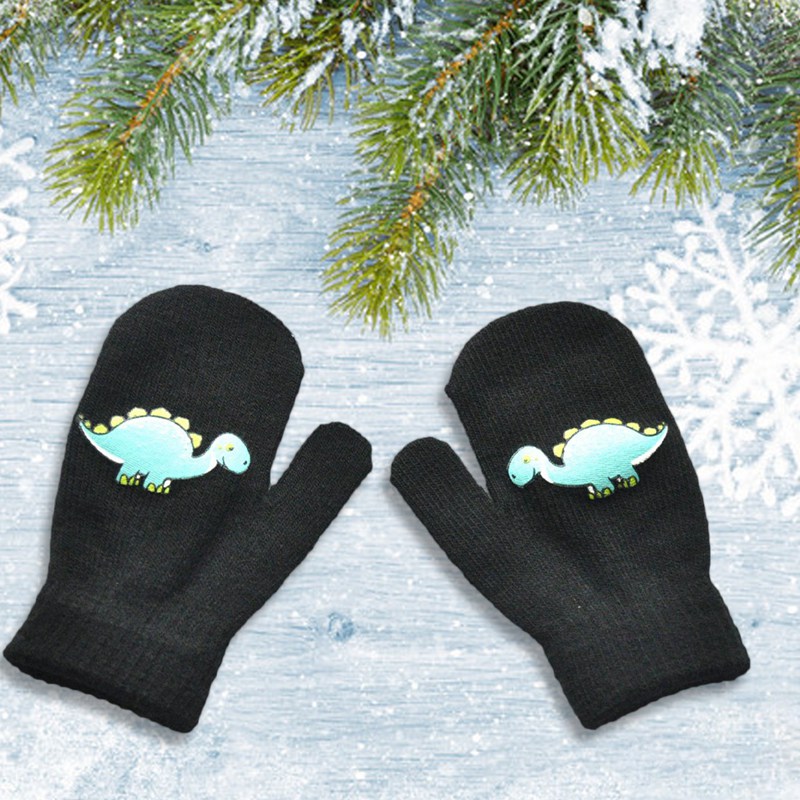 Cute Cartoon Dinosaur Pattern Gloves For Children Toddler Winter Warmth and Velvet Thick Knitted Gloves Kids Outdoor Mittens