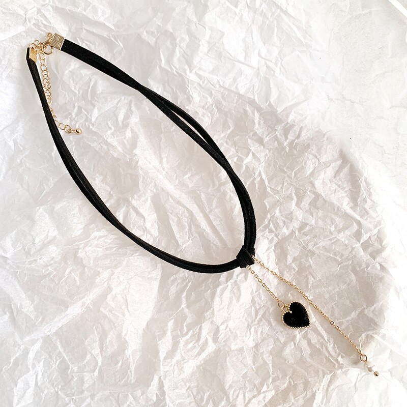 Women Chokers Necklaces Trendy Chain Cotton Heart Party Necklace For Female Korean Jewelry Red Heart Necklace