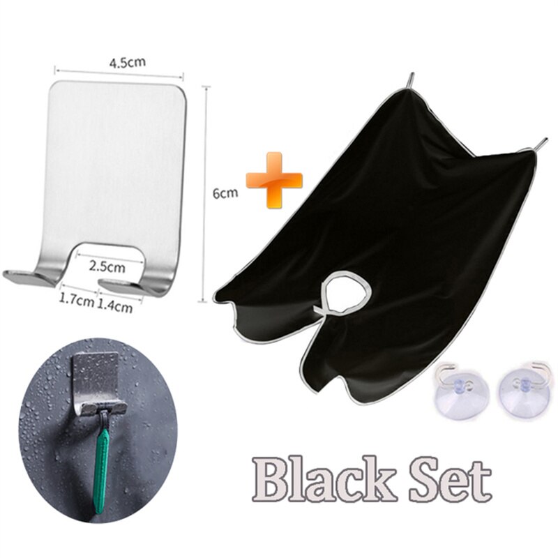 Waterproof Beard Shaving Bib Men Beard Trimming Apron Grooming Kit Beard Catcher Haircut Razor Shaver Bathroom Accessories: D Black set