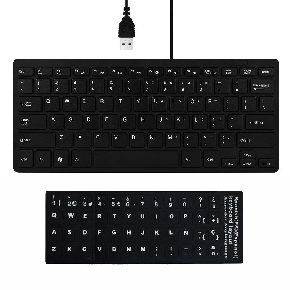 Bedraad Toetsenbord Ultra Dunne Rustige Kleine Size 78 Keys Mini Multimedia Usb Toetsenbord Voor Laptop Pc Met Arabisch Russisch Hebreeuws sticker: Beige