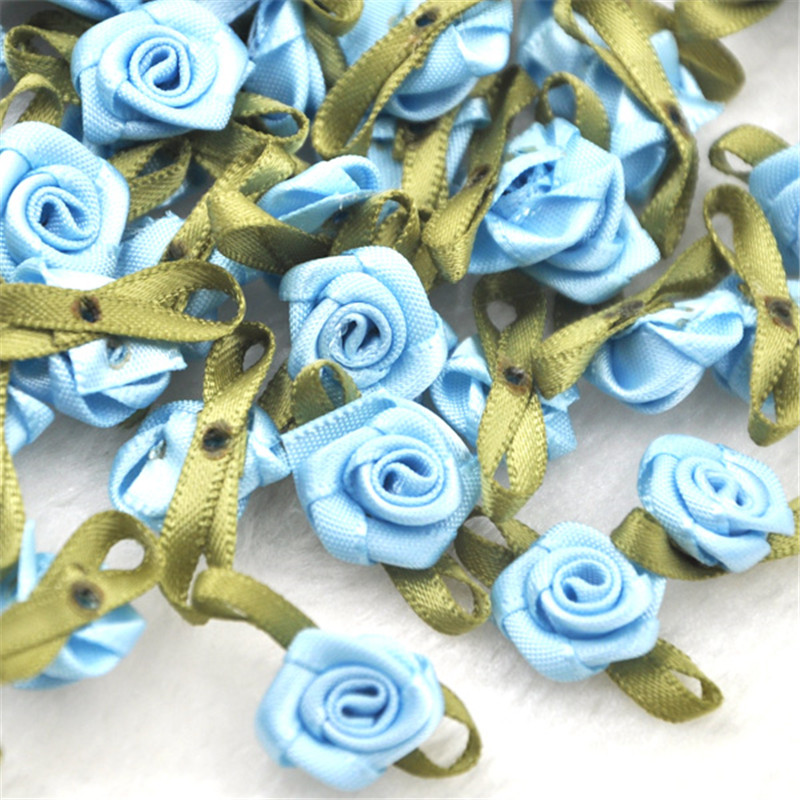 50 pcs Satin ruban fleurs arcs Rose couture mariage Appliques artisanat B039