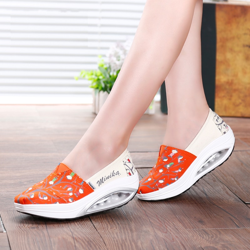 Minika Fitness Shoes Women Sport Swing Wedges Platform Zapatos Mujer Canvas Trainers Loss Weight Feminino Toning Shoes