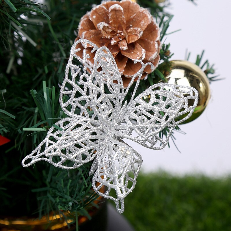 Glitter hul sommerfugl ornamenter farverig kunstig blomst sommerfugl til juletræ bryllupsfest boligindretning forsyninger: B
