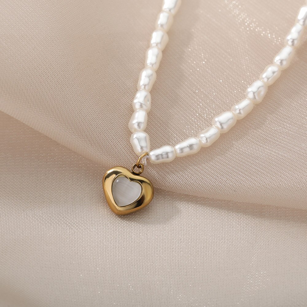 gotisch Herz Halsketten Für Frauen Edelstahl Barocke Perle Anhänger Stift Kette Halsband Halskette Femme Boho Schmuck