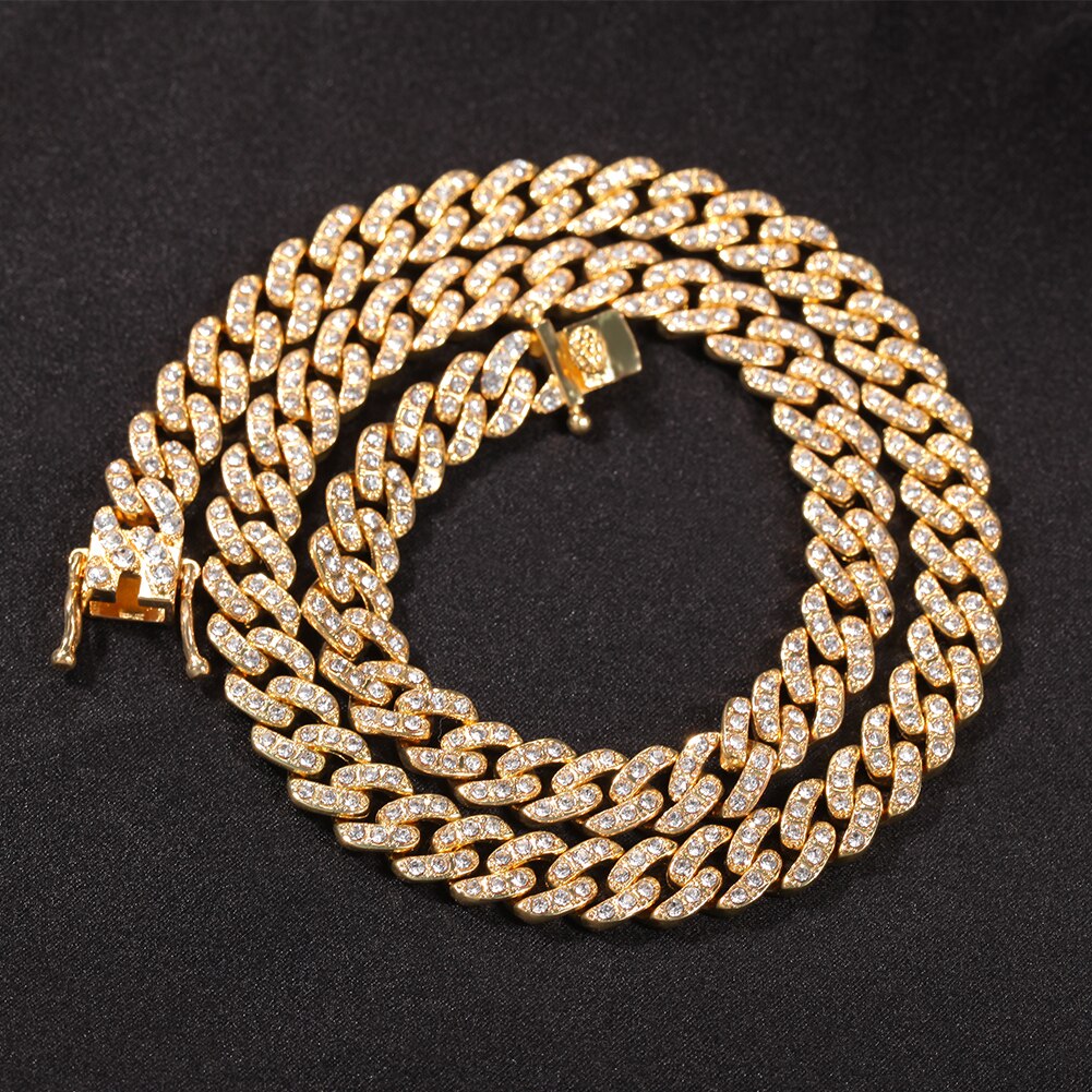 Uwin 9Mm Miami Link Rhinestone Cubaanse Ketting Volledige Iced Out Punk Bling Charm Hip Hop Sieraden Statement Ketting: Gold / 24inch necklace
