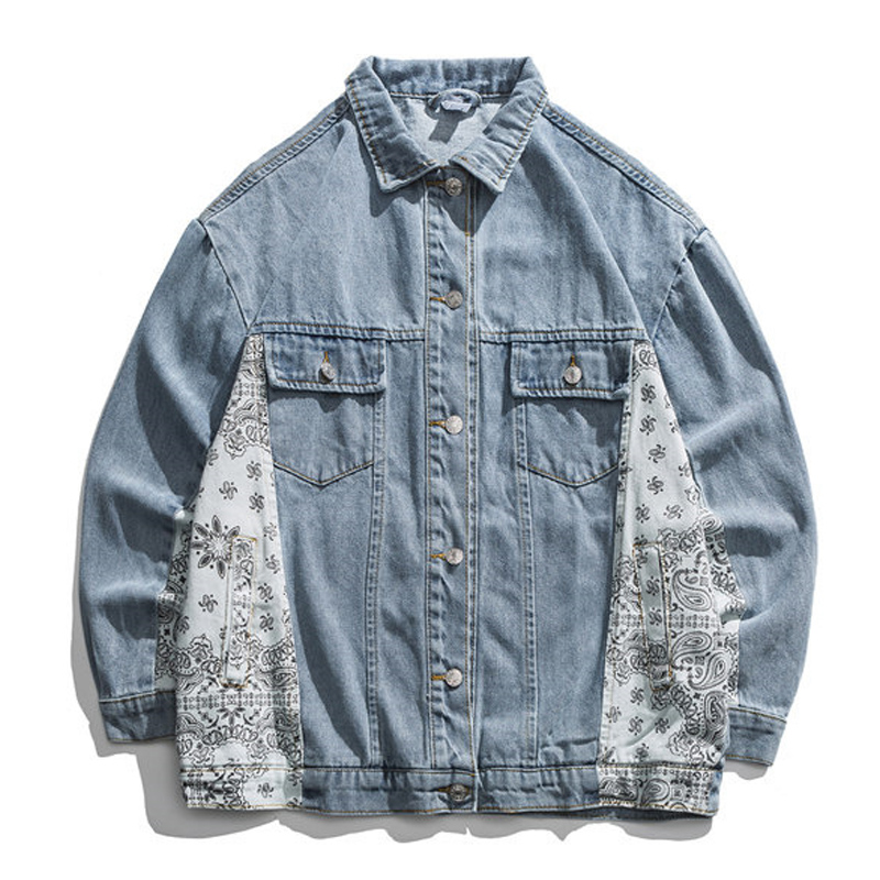 Chaqueta vaquera con estampado de flores de anacardo para hombre y mujer, ropa informal de algodón estilo Hip Hop, con retazos de bloque de Color, para otoño,