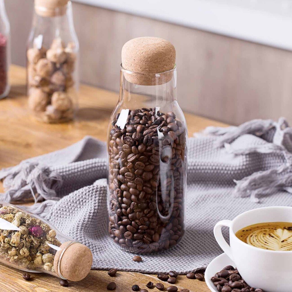 Kitchen Storage Containers Transparent Glass Food Storage Jar Bottle Cereal Container Wood Plug Kitchen Organization