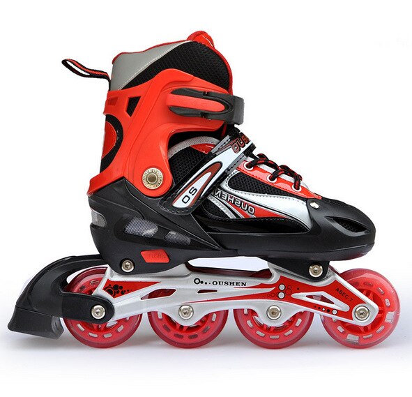 Inline skates adult roller skates adjustable aluminum stand with flash wheels skates exercise: Red / 32-37