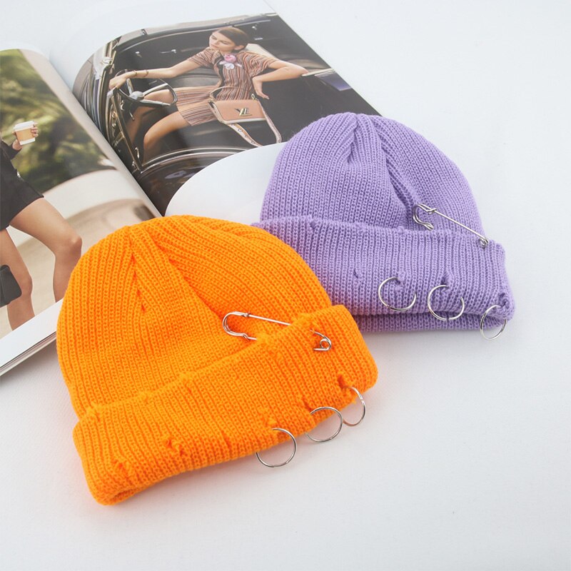 Hoeden Voor Vrouwen Mutsen Effen Broche Gat Skullies Vrouwen Hoeden Casual Party Unisex Straat Hiphop Winter Hoeden Sombrero de Mujer