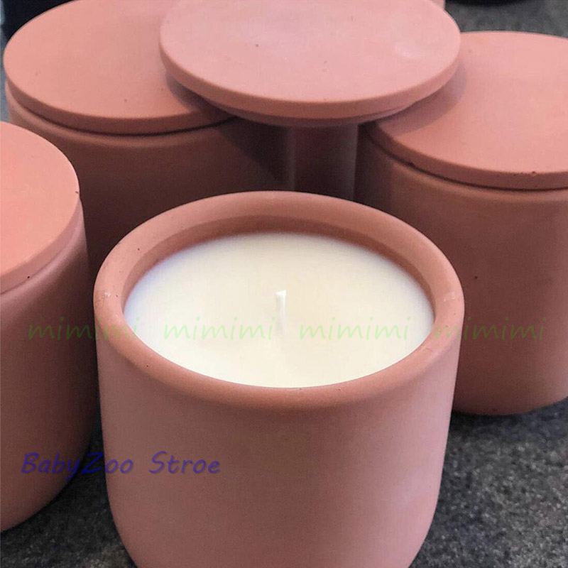 Pot de bougie rond avec couvercle, moule en béton et Silicone, récipient de bougie d&#39;aromathérapie, porte-stylo en plâtre de ciment