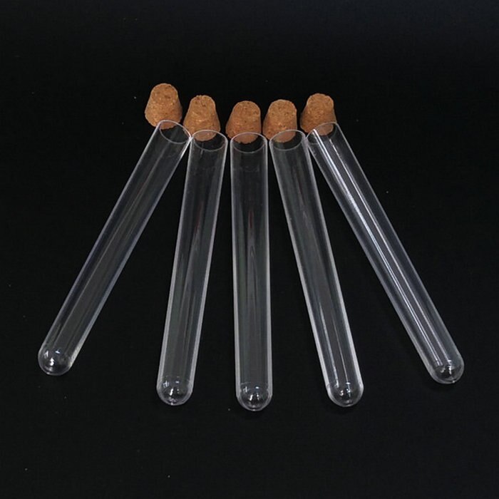 20pcs/lot 12x100mm clear plastic test tube with cork PC Package Tube round bottom, various sizes for choice