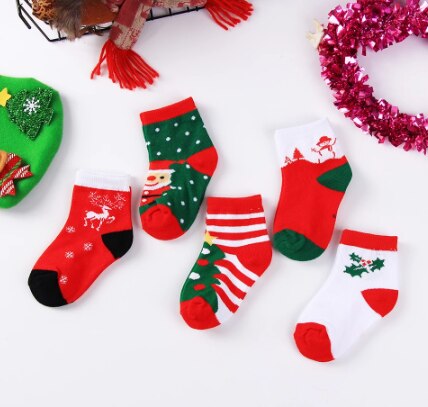 Feliz natal meias crianças bebê menino meninas ano novo meias bonito adorável bebê presente vermelho meias dos desenhos animados outono inverno 5 pares/5 pares: 5Pairs Socks / 14(9-12Y)