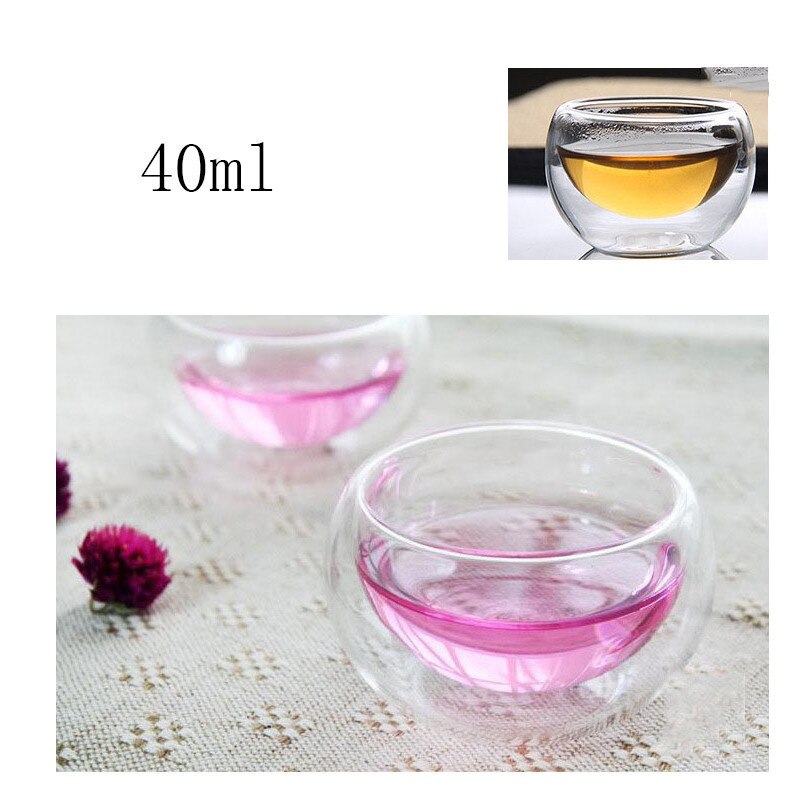 Dubbellaagse beker 40ml transparante, hittebestendige dubbele glazen bekers, dubbelwandige glazen theekopjes, wijnglazen, thuis