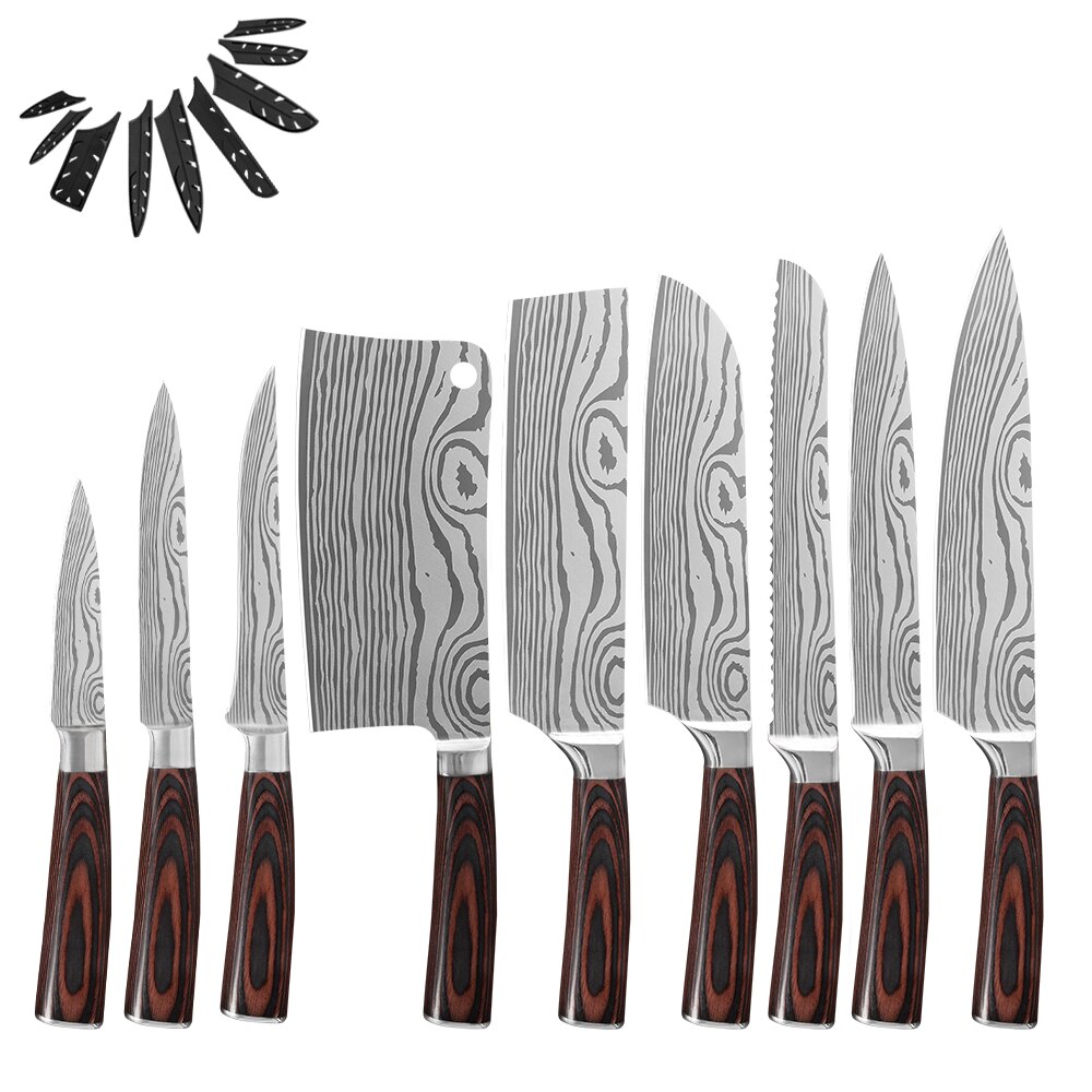 Sowoll køkken kokke knive sæt damaskus mønster klinge hakning santoku udbeningskniv kød fisk sushi madlavningsværktøj knivbetræk